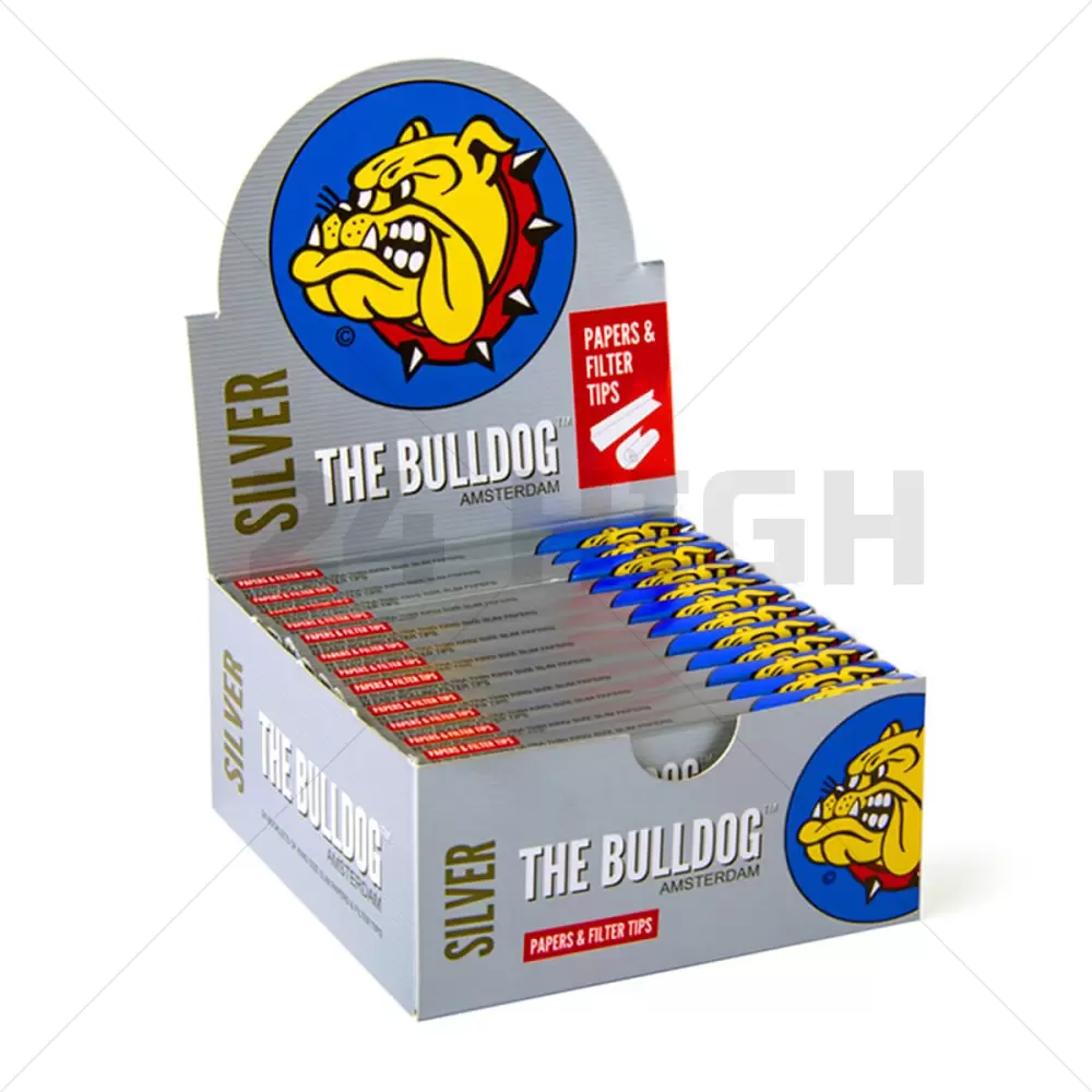 Die Bulldogge Original Silber King Size Slim Rolling Papers + Tipps (24pcs/Display)