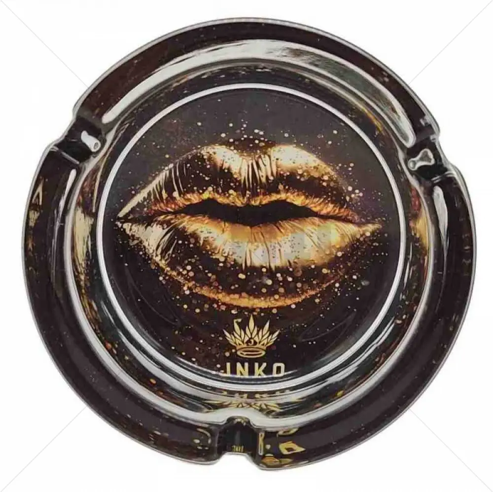 Aschenbecher Rund Glas 10cm | Luxury Art Series | Design 3 | Golden Lips