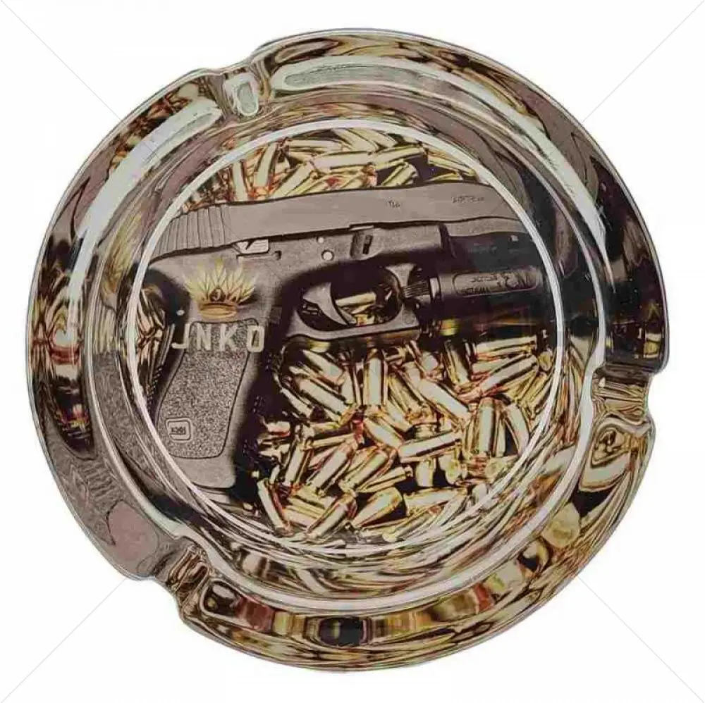 Aschenbecher Rund Glas 10cm | Luxury Art Serie | Design 2 | Gun Art