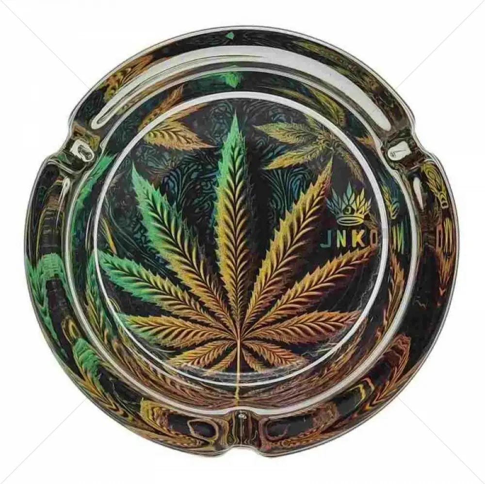 Aschenbecher Rund Glas 10cm | Psychedelic Serie | Design 5 | Cannabis Blatt 2